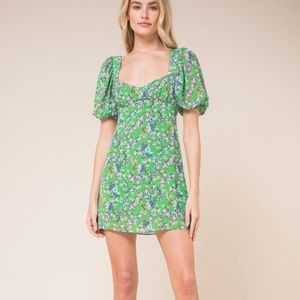 Green floral mini print dress
